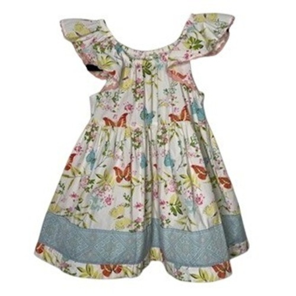 Matilda Jane Dress Girls Size 6 White Butterfly Floral Flutter‎ Sleeve